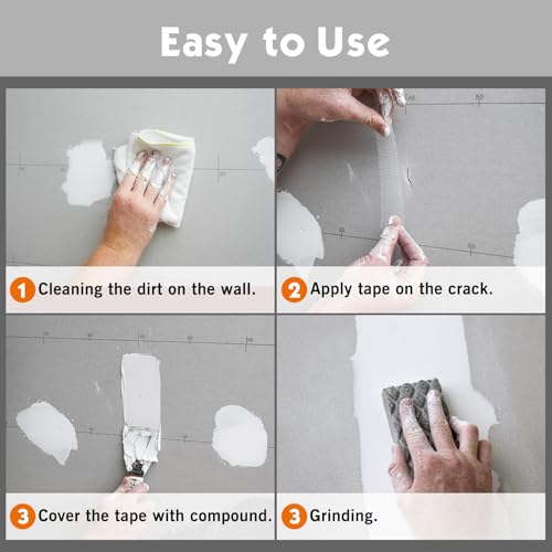 Image of ROLLINGDOG Fiberglass Drywall Joint Tape | 2in x147 ft Self-Adhesive Mesh Tape, Drywall Repair Tape for Wall, Ceiling, Plaster, Sheetrock Crack and Seam Repair, 1 Roll