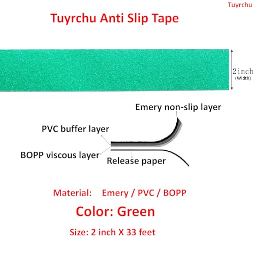Image of Anti Slip Tape 2 Inch Wide, Waterproof Grip Adhesive Tape, Heavy Duty High Traction Friction for Indoor /Outdoor Steps (33 Ft /Green).