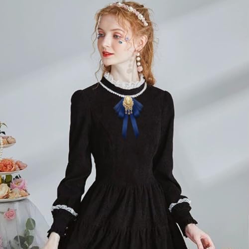 Image of Retro Court style Crystal Ribbon Bow Tie Brooch Pins for Women Girls Victorian Cameo Bow Brooch Pre-Tied Bowknot Corsage Collar accessory