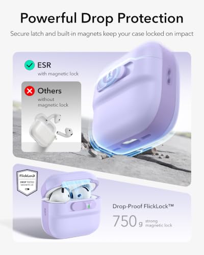 Image of ESR for AirPods 4 Case, Compatible with AirPods 4 Generation Case (2024)(USB-C), MagSafe Compatible, Magnetic Lid Lock, Drop-Proof Protection Cover with Lanyard, Pulse Series, Purple
