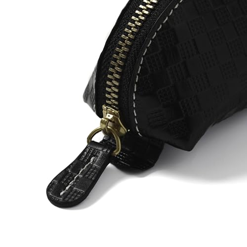 Image of Cockatoo Genuine Leather Pencil Pouch, Accessories holder, Stationery Bag, Zippered Pen Case for Work & Office (Braided Black)