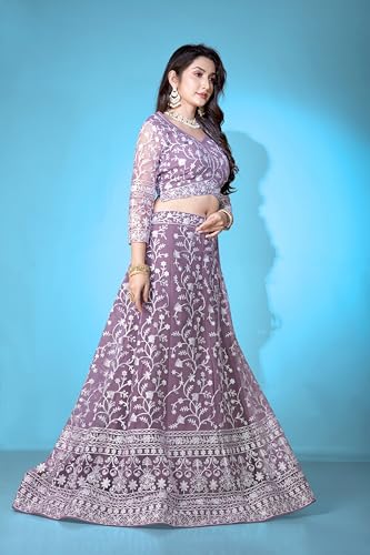 Varni Net Embroidered Semi Stitched Lehenga Set - Image 4