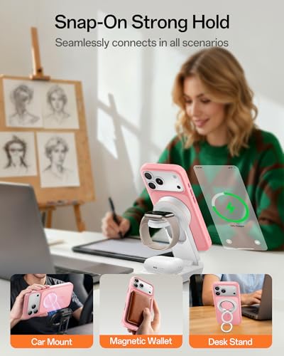 Image of UNBREAKcable Magnetic for iPhone 17 Pro Max Case 6.9-Inch, Compatible with MagSafe, Full Camera Protection, Built-in Magnetic Ring, Drop Protection Shockproof Slim Phone Cover-Pink