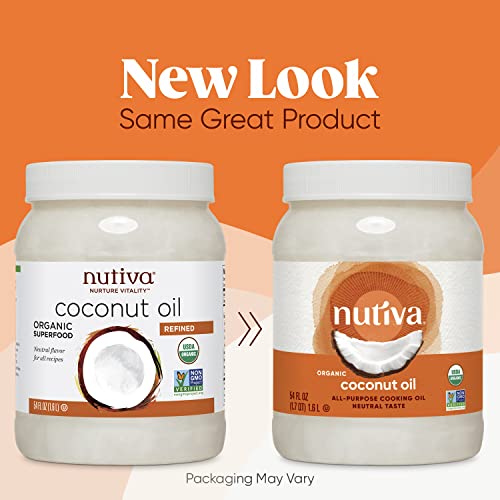 Nutiva Organic Steam-Refined Coconut Oil, 54 Fl Oz, Usda Organic, Non-Gmo, Vegan, Keto, Paleo, Neutral Flavor And Aroma For Cooking & Natural Moisturizer For Skin And Hair #TOP1