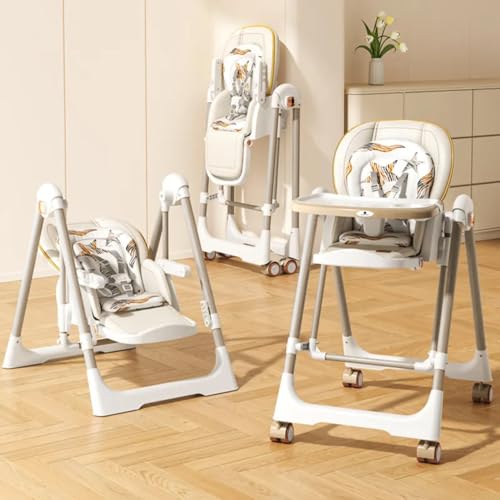 Image of StarAndDaisy Galaxy 2 in1 Rocking Baby High Chair for Boys and Girls Dining Chair 4 Level Reclining Position, Adjustable Height, Locking Wheels, 5 Point Safety Belt (Brown)