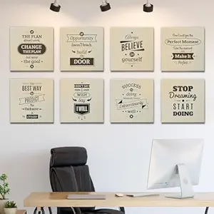 PRINTELLIGENT Motivational Quotes Wall Framed Poster, Office Wall Decor, Inpirational Wall Frames.Set of 8 (10 x 10 Inch) (CANVAS FRAMED)