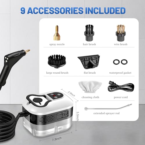 Image of Pressurized Handheld Steam Cleaner, Portable Steamer for Cleaning with 1.2L Large Tank, 15s Fast Heat-Up, 6-Level Adjustable, Powerful Steam Cleaner for Home, Car, Kitchen, Tile, Grout