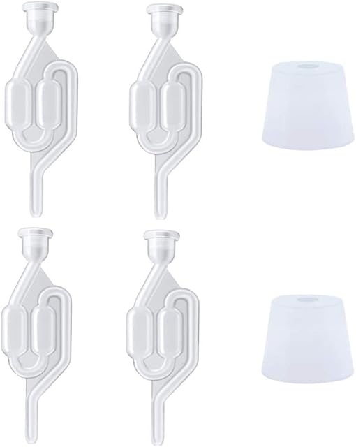 4 Pcs Fermentation Airlocks and 2 Pcs Bored Rubber Bungs Brewing Airlock for Home Brew Beer Wine Making