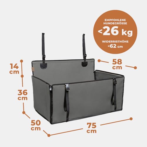 Wuglo Extra Stabiler Hunde Autositz mit Sicherheitsgurt – Wasserdichter und Robuster Autositz Hund für den Rücksitz mit 4 Befestigungsgurten, geeignet für große Hunde bis 26 kg