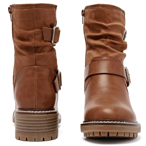 Women's Ankle Boots Slouchy Flat Ladies Booties Low Chunky Heeled Riding Combat Boot Comfortable Casual Round Toe Short Boots for Women.3
