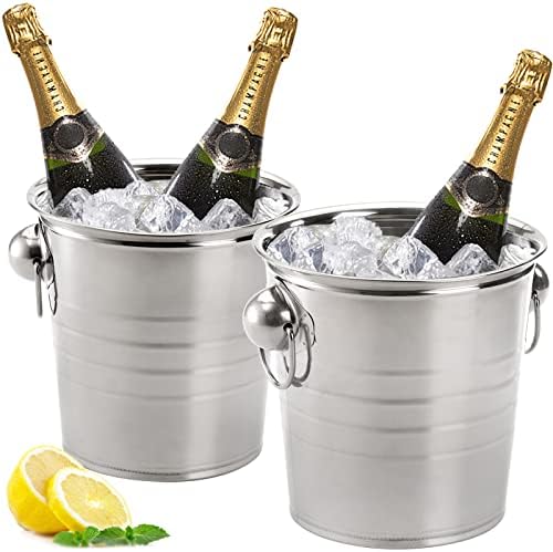 ZENFUN 2 Pack Ice Bucket, 3L Beverage Tub with Handles, Galvanized Metal Ice Bucket, Drink and Wine Chiller for Bar, Party, BBQ, Great for Indoor and Outdoor Use, Silver