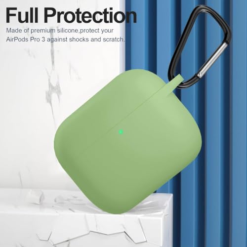 Image of New Soft Silicone Case Compatible with Apple AirPods Pro 3 Generation (2025) Protective Silicone 360 Full Protection Dust-Proof Shockproof Case Cover with Hook (Cover Only) (Matcha)