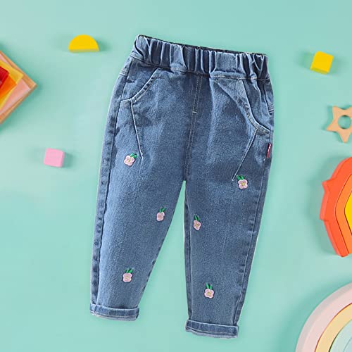 Toddler Baby Girls Baggy Jeans Pull on Denim Pants Elastic Waist Flower Print Trousers Stretch Loose Fall Outfit4
