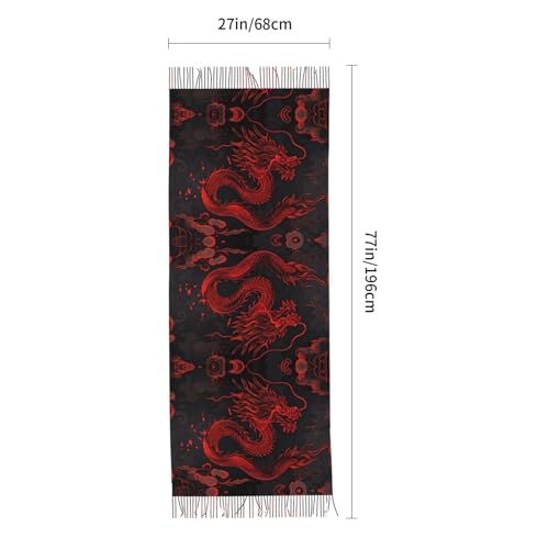 Red Dragon On Black Pashmina Shawls Scarf Wraps for Women, Fall Winter Large Blanket Scarf Fashion Scarves2