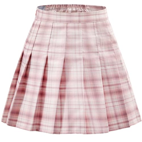Laimi Duo Girls's Pleated Skirts high Waist mini Tennis Skater Skirt Pink Plaid Athletic Golf Skort Lightweight Skorts for Girls Size 6