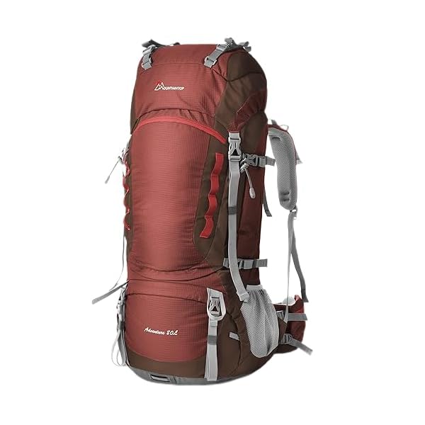 MOUNTAINTOP 80L Internal Frame Backpack for Man & Women Backpacking Hiking Backpack with Rain Cover,Maroon