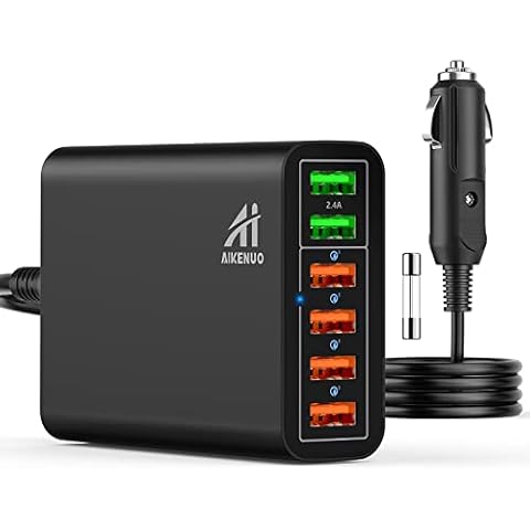 Multi Ports USB Car Charger, 96W 6 Port QC3.0 Fast Adapter Multiple Ports, with Four Quick Charge 3.0 Port, 12V-24V Multi Device Cigarette Lighter for Smart Phone & Tablets Charging Cover
