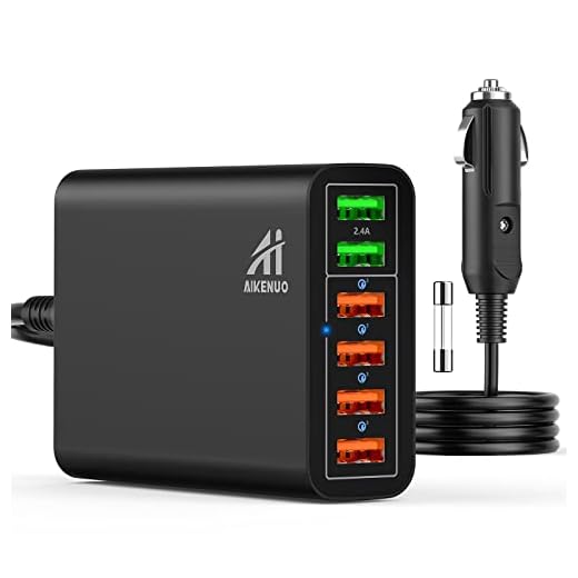 Multi Ports USB Car Charger, 96W 6 Port QC3.0 Fast Adapter Multiple Ports, with Four Quick Charge 3.0 Port, 12V-24V Multi Device Cigarette Lighter for Smart Phone & Tablets Charging