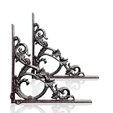 Cast Iron Victorian Scroll Shelf Brackets, 9 x 9 inch Antique Decor Shelves Bracket, Wrought Iron Corner Brackets,Wall Decorative, Modern Shelving Bracket for DIY Floating Shelves, 2 Pcs