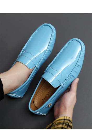 Battle Men Men's PU Leather Penny Moccasins Slip-On Driving Loafers Lightweight Casual Shoes with Flexible Anti-Slip Rubber Sole(Light Blue,12 M US)4