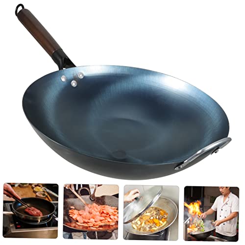 Wok de hierro tradicional con mango de madera miniatura 6