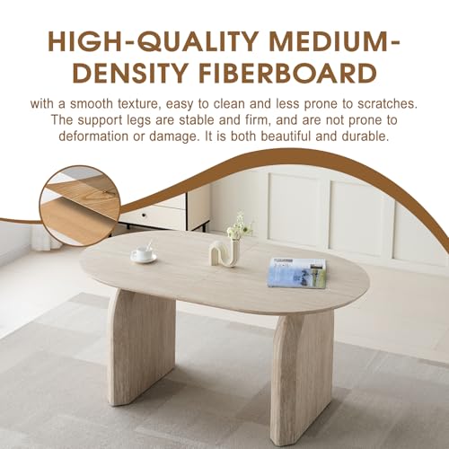 Image of 59.06 inch-90.55 inch Extendable Dining Table for 6 8 10, Modern Oval Kitchen Table with Dual Pillar Base, Wooden Expandable Dining Table for Kitchen Dining Room Living Room Dinner Party Family Gathering
