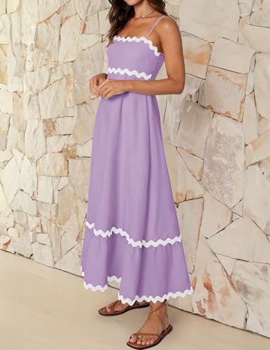 Image of ZESICA Women's 2026 Summer Spaghetti Straps Sleeveless Backless Sundress Flowy Smocked Lace Swing A Line Midi Dress