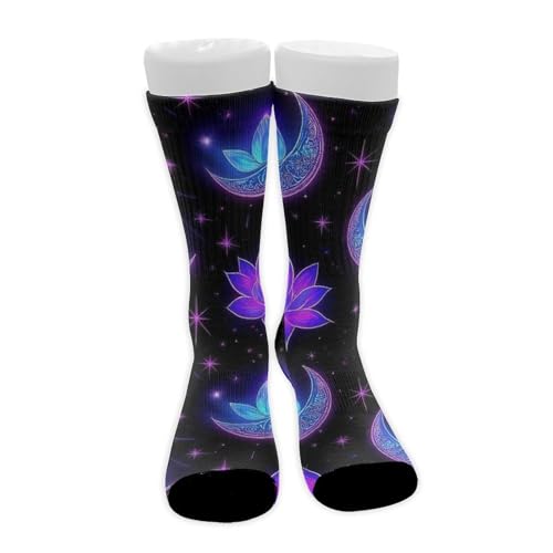 Meaudiwes Leisure Sports Climbing Walking Socks Breathable Non Slip Socks Fashion Dress Decor Trippy Purple Goth Moon Crystals Black Sky