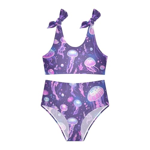 Purple Jellyfish Bioluminescent Disco Party Girl Two Piece Kids Bikini Set Beach Bathing Suit Swimming Suits Adjustable3