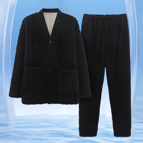 Mens Pajama Sets Long Sleeve Plus Size Plush Soft 2 Piece Pajama Button Down V Neck Warm Fleece Pants Loungewear2