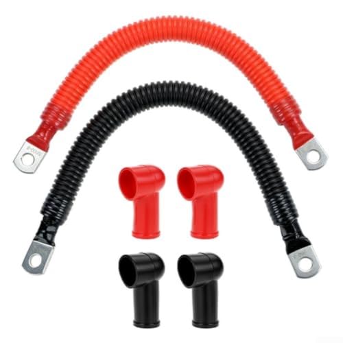 Kit de cable de conexión de cobre estañado de 8 AWG con tubo corrugado Pp para aplicaciones de inversor y automóvil, alambre de silicona resistente a altas temperaturas, 20 cm de longitud, color negro