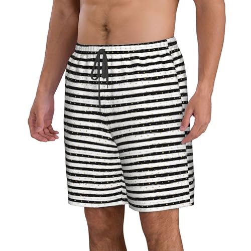 Men's Beach Shorts Swim TrunksFun Patterns Ink and Gold Dot Stripes Print for Surfing Running Summer Vacation2