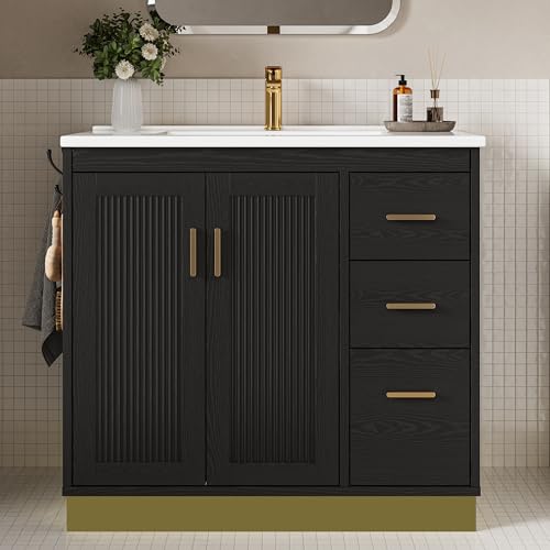 ANCTOR 36 inch Bathroom Vanity with Sink, Modern Black Bathroom