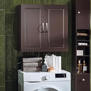 Haotian Wall Cabinet Laundry Room, Medicine Cabinet for Bathroom Kitchen Garage,Floating Cabinet Hanging Storage with Adjustable Shelf, Brown FRG231-BR