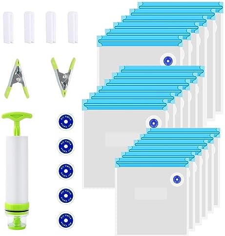 30PCS Sous Vide Bags Kit – 18 Reusable Vacuum Zipper Bags, 6 Sealing Clips, 1 Hand Pump and 5 Air Valve for Vacuum Sealer and Food Storage, Sous Vide Cooking Bags Set for Anova and Joule Cookers 1 30PCS Sous Vide Bags Kit – 18 Reusable Vacuum Zipper Bags, 6 Sealing Clips, 1 Hand Pump and 5 Air Valve for Vacuum Sealer and Food Storage, Sous Vide Cooking Bags Set for Anova and Joule Cookers 1