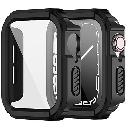 Amizee Hard Schutzhülle Kompatibel mit Apple Watch Hülle 44mm Series 6/SE/Series 5/Series 4 mit Tempered Glass Displayschutz, Kratzfest Stoßfester Schutzhülle für iWatch 44mm (Schwarz) Cover