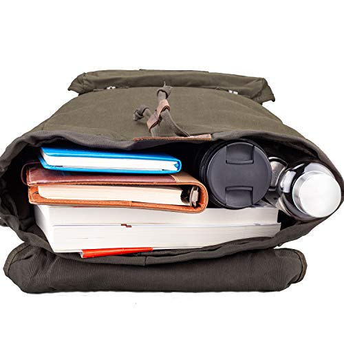 TOPWOLFS Waterproof Waxed Canvas Backpack for Men Travel Rucksack Leather Trimming (Green) One_Size - Image 5