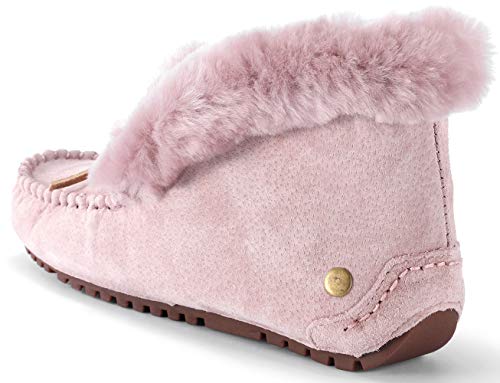 Image of Women's Moccasin Slippers with Warm Wool Lining, Pigskin Leather Non-Slip Rubber Sole for Indoor and Outdoor Casual Winter Flat Shoes