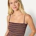 Amazon Essentials Women's Slim-Fit Ribbed Cardigan & Cami Set with Removable Straps, Burgundy Brown Stripe, Small