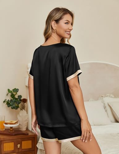 Ekouaer Silk Pajamas for Women Short Sleeve Satin Sleepwear Soft 2 Piece Pjs Shorts Set Loungewear,S-XX2