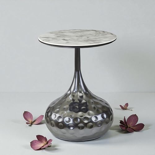 Image of The Attic Luna Marble Top End Table Round Modern Decor,Titanium