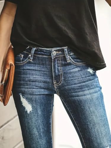 Image of KUNMI Women's Ripped Skinny Jeans Distressed Stretchy Denim Pants