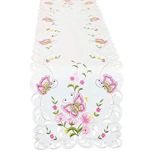 Simhomsen Spring Butterfly And Floral Table Runners, Dresser Scarf (Pink, 14 × 70 Inch) #TOP6