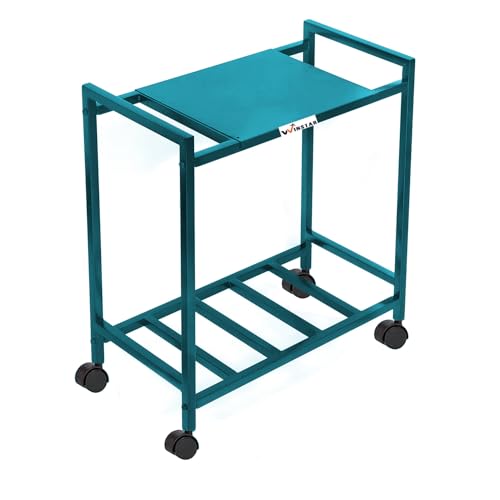 Image of WINSTAR 2-Tier UPS Stand for Home and Office | Metal Inverter Trolley with Wheels | Battery Holder for Inverter with Shelf | 2 Shelf (Single Battery Stand, Teal Color)