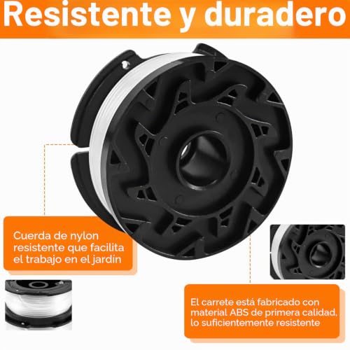 Miniatura 3 de Uchidodo Hilo Desbrozadora, 6 Carretes Para Cortadora De Black Decker Con Cubierta De Carrete Y Resorte, Longitud 9,14 M, Diámetro 1,65 Mm