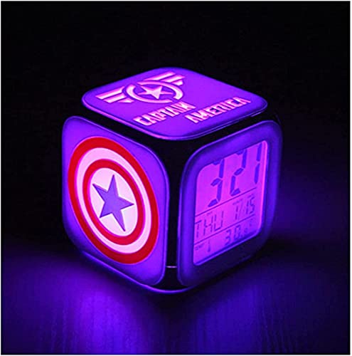 HAOHAO Superheld Captain America Creative 3D Kleiner Wecker LED-Nachtlicht Elektronische Uhr Nachttischuhr Schlafzimmeruhr-USB-Aufladung Cover