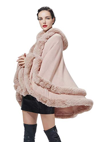 BEAUTELICATE Poncho Fourrure Femme Cape à Capuche Châle Étole Tricoté Manteau Léger pour Automne Hiver Mariage Soirée Gala Mariée Demoiselle...
