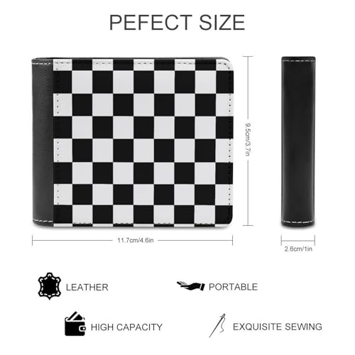 Black And White Chessboard Pattern Soft PU Leather Bifold Wallet, Coin Purse Credit Pass Case, Durable Card-Holder Slim Billfold for Men Woman Money Storage2