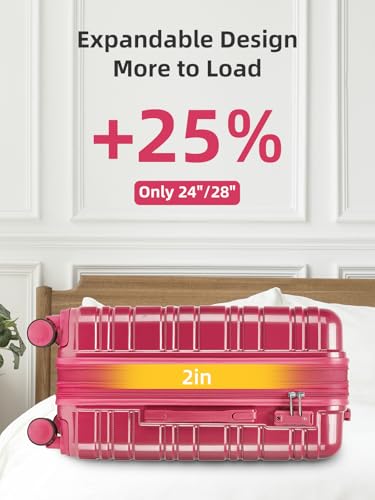 Image of LARVENDER Luggage Sets 6 Piece Hardside Expandable Suitcase with Wheels TSA Lock, PC+ABS Hardshell Lightweight Travel Luggage Sets for Women, Glossy Verry Berry, 6 Piece Set