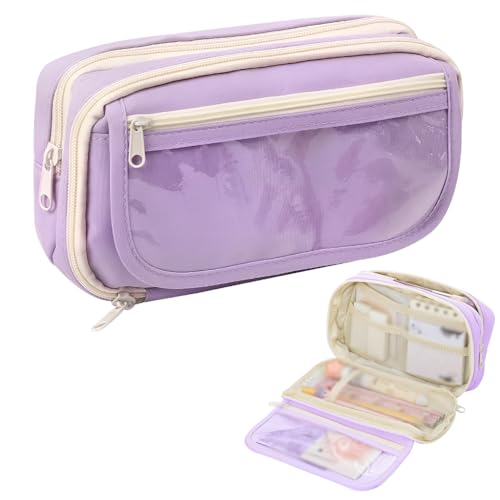 Image of Zibuyu Large Capacity Student Pencil Pouch for Girls & Boys, Fashion 9-Layer Pencil Case Bag, Zip-up Pencil Organizer, Multipurpose Pouch for Stationery Items, Makeup, Accessories, Purple